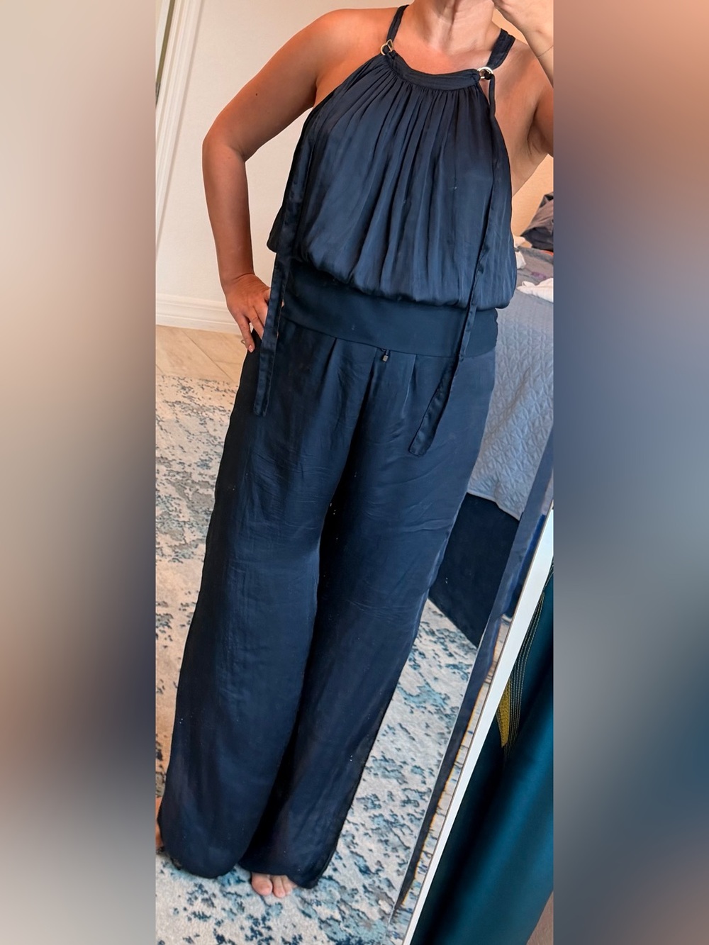 Silk Massimo Dutti Black Wide-Leg pants with Halter Neck top